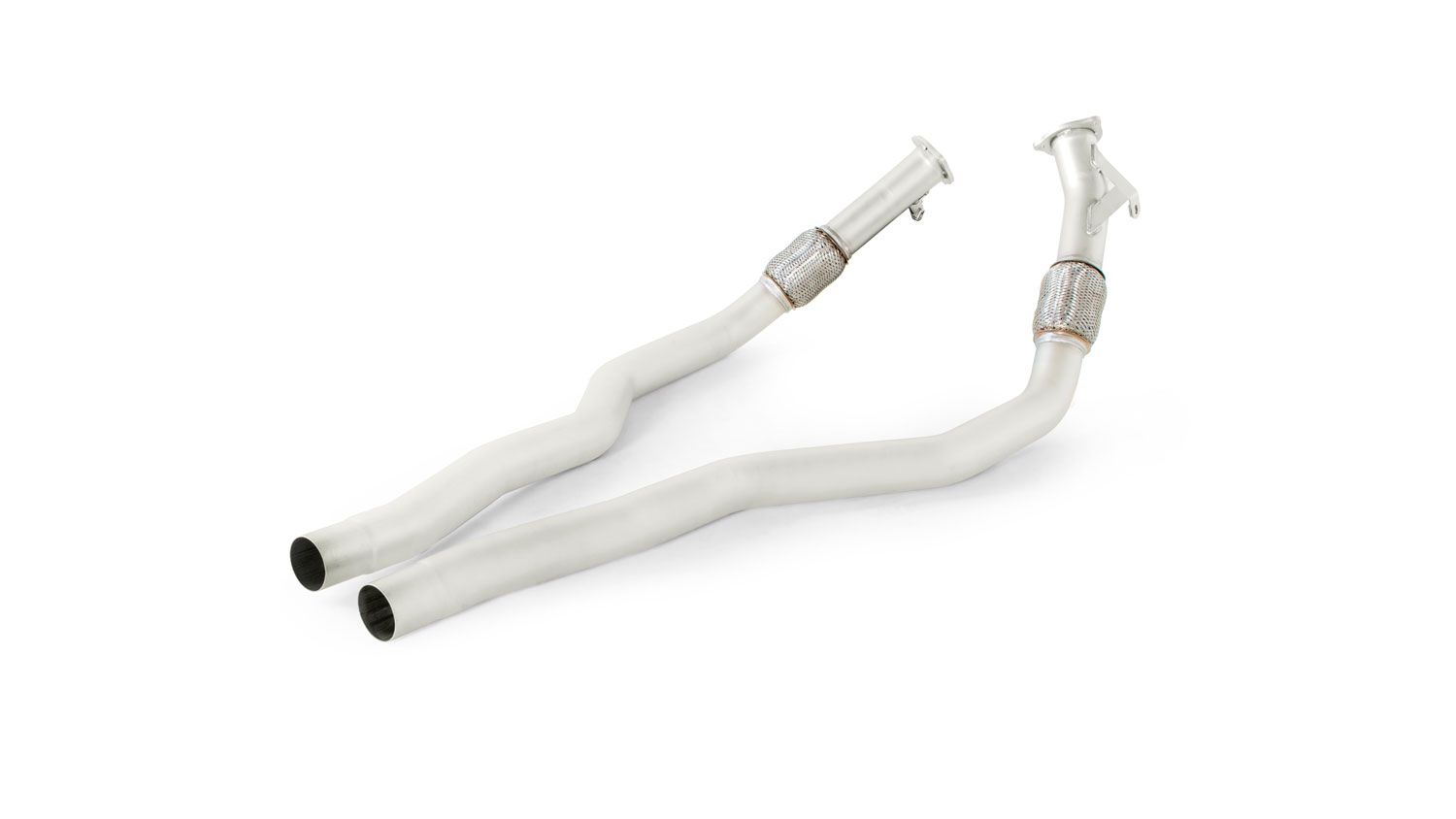 Non-Resonated Downpipe back System Left/Right with vacuum operated valves controlled by OEM system with 4 tail pipes 84 mm straight Audi : A4 B9 Avant RS4 2.9 V6 Biturbo