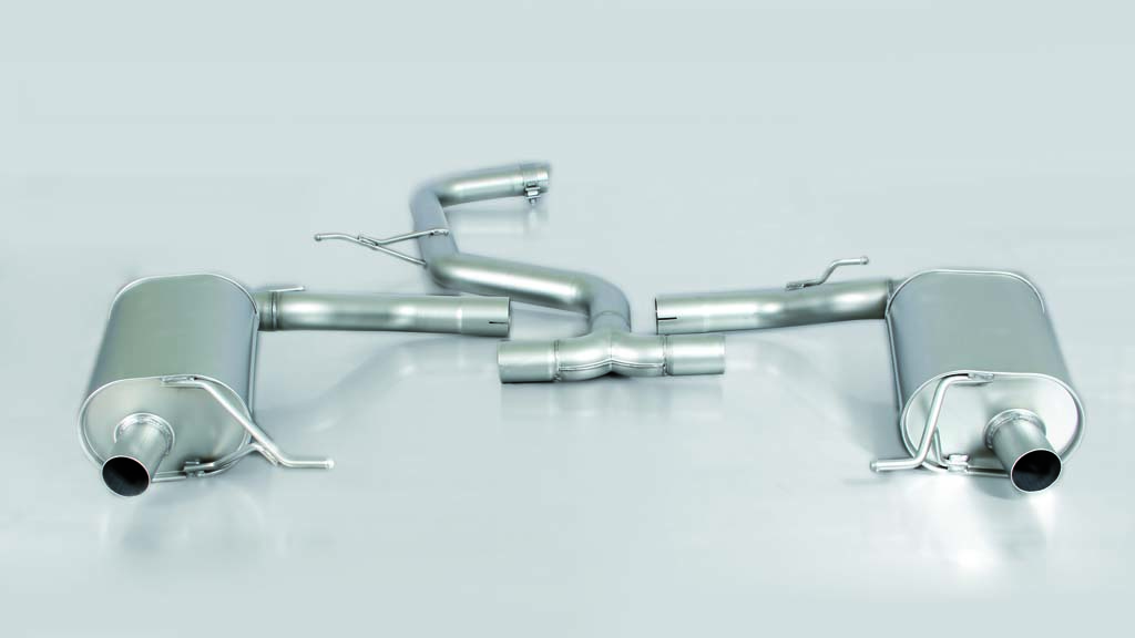 Rear Silencer Left/Right with 2 tail pipes 142x72 mm angled/angled, chromed Seat : Leon 5F ST Estate 2.0 TSI Cupra