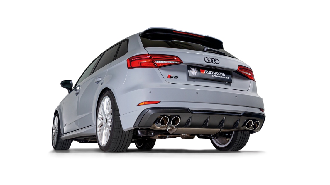 Rear Silencer Left/Right with Integrated valves using the OE valve control system with 4 tail pipes 84 mm straight Audi : A3 8VA Sportback Facelift S3 2.0 TFSI Quattro